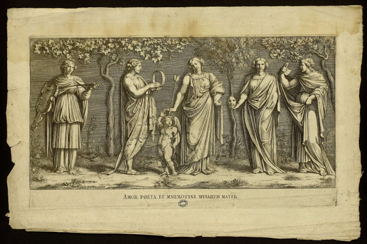 Amor poeta et mnemosyne musarum mater [image fixe] / Rafaele D'urbino prinxit ; Petrus Santi Bart' sculpsit. , 1655/1700
