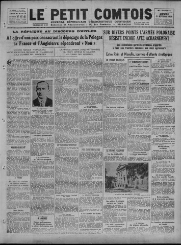 21/09/1939 - Le petit comtois [Texte imprimé] : journal républicain démocratique quotidien
