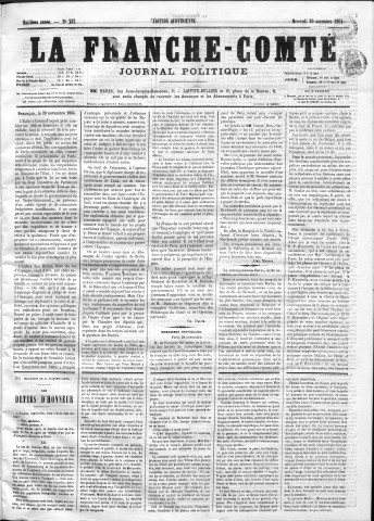 30/11/1864 - La Franche-Comté : organe politique des départements de l'Est