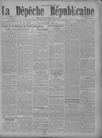 25/10/1920 - La Dépêche républicaine de Franche-Comté [Texte imprimé]