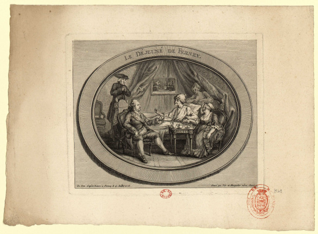 Le déjeuné de Ferney [Image fixe] / De Non d'après nature à Ferney le 4 juillet 1775, gravé par Née et Masquelier même année , 1775