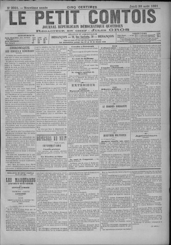 20/08/1891 - Le petit comtois [Texte imprimé] : journal républicain démocratique quotidien