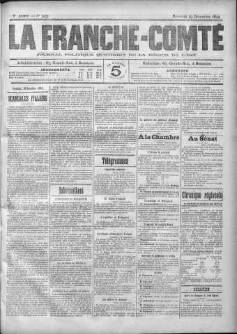 19/12/1894 - La Franche-Comté : journal politique de la région de l'Est
