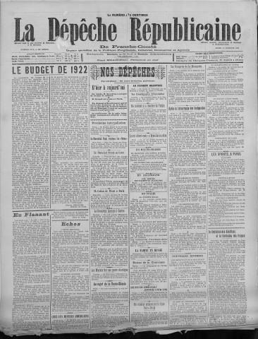 11/10/1921 - La Dépêche républicaine de Franche-Comté [Texte imprimé]