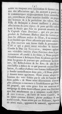 Lettres patentes du roi, statuts et règlemens [règlements] concernant l'établissement de l'Académie des sciences, belles-lettres et arts en la ville de Besançon, avec l'état contenant les noms de MM. les académiciens et l'arrêt de la cour pour l'enregistrement d'icelles