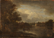 Paysage avec scène de pêche sur une rivière