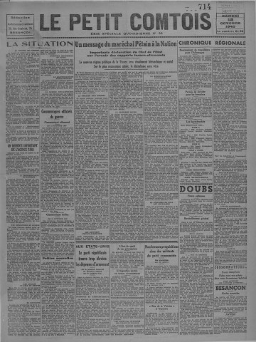 12/10/1940 - Le petit comtois [Texte imprimé] : journal républicain démocratique quotidien