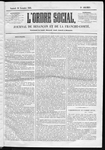 10/11/1848 - L'Ordre social. Journal de Besançon et de la Franche-Comté : 1839, n° 1 (15 novembre) - 1849, n° 64 (30 mars).