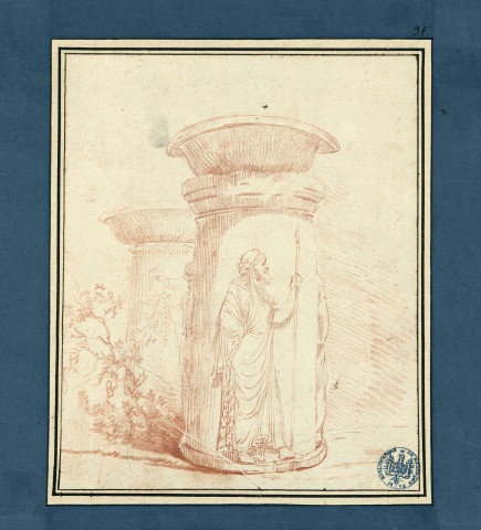 31 - Un autel antique surmonté d'un bassin , Italie, Rome, vers 1760
