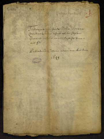 Ms 1296-12 - Testaments provenant de l'officialité de Besançon : 1649/1652
