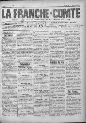 13/10/1894 - La Franche-Comté : journal politique de la région de l'Est