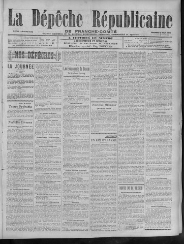 03/08/1906 - La Dépêche républicaine de Franche-Comté [Texte imprimé]