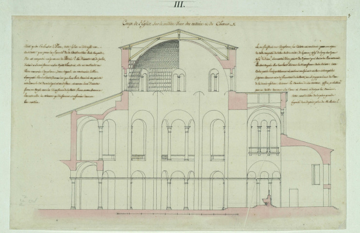 Eglise Saint-Vital à Ravenne : coupe de l'église sur le milieu d'une des entrées et du choeur / Pierre-Adrien Pâris , [S.l.] : [P.-A. Pâris], [1700-1800]