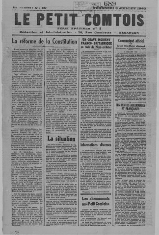 05/07/1940 - Le petit comtois [Texte imprimé] : journal républicain démocratique quotidien