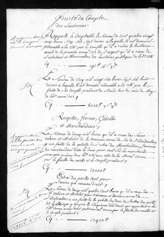 Comptes de la Ville de Besançon, recettes et dépenses, Compte de Denis Euvrard (1712)