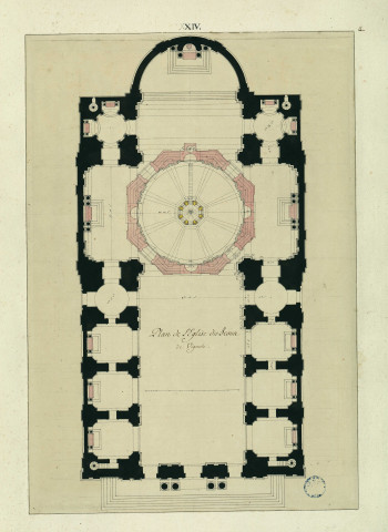 Plan de l'église du Jésus [Gesù], de Vignole / Pierre-Adrien Pâris , [S.l.] : [P.-A. Pâris], [1700-1800]