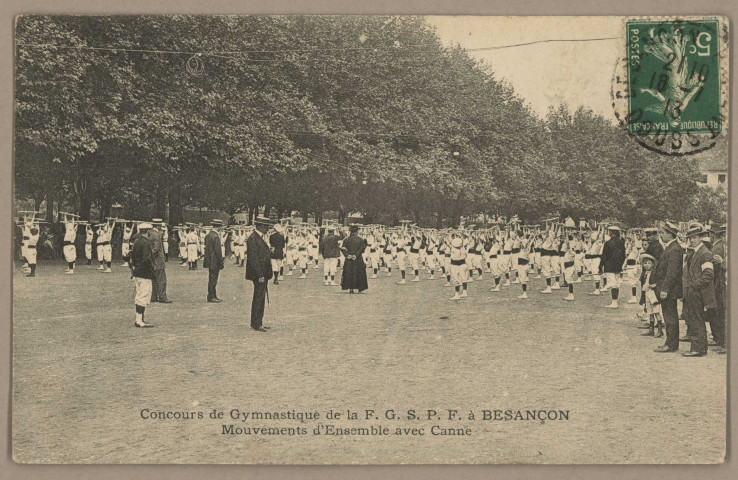 Concours de Gymnastique de F. G. S. P. F. à Besançon - Mouvements d'Ensemble avec Canne. [image fixe] , 1904/1913