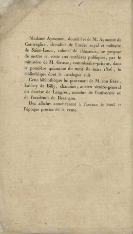 Catalogue des livres et manuscrits de la bibliothèque de feu M. Labbey de Billy, ...