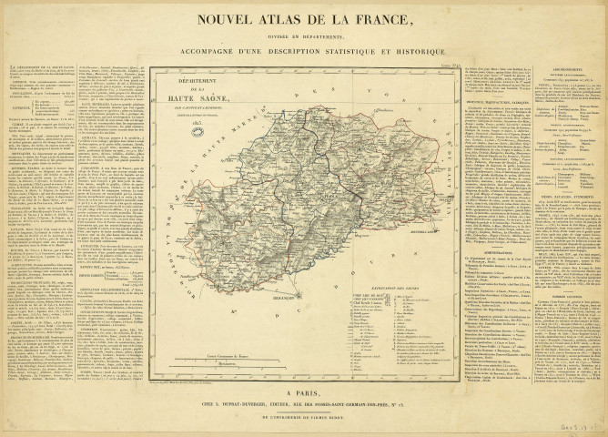 Département de la Haute-Saône par J. Aupick et A. M. Perrot. Gravé par les frères Malo. 5 myriamètres. [Document cartographique] , A Paris : chez Duprat-Duverger : Firmin-Didot impr., 1823
