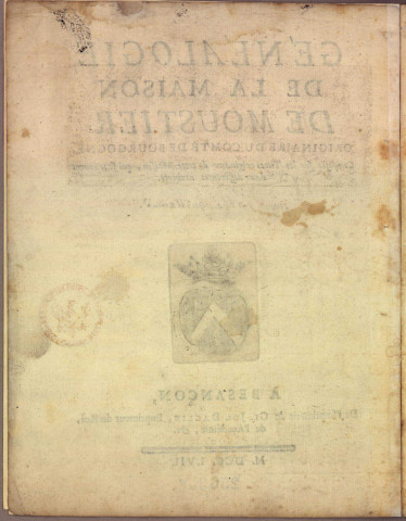 Généalogie de la maison de Moustier, origin. du comté de Bourgogne