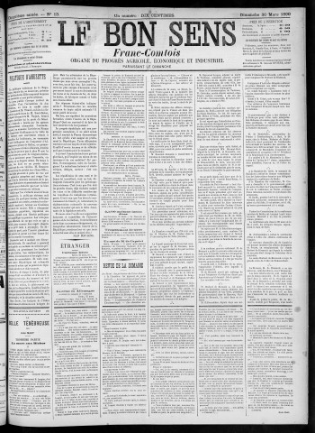 30/03/1890 - Organe du progrès agricole, économique et industriel, paraissant le dimanche [Texte imprimé] / . I