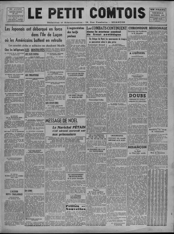 26/12/1941 - Le petit comtois [Texte imprimé] : journal républicain démocratique quotidien