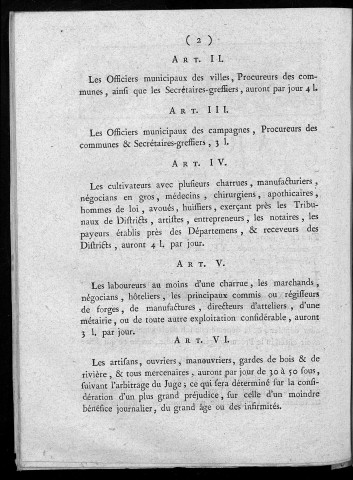 Arrêté du directoire du département du Doubs, du 19 mars 1792 l'an 4e de la liberté. Tarif à suivre provisiorement pour la taxe des témoins, en exécution de l'article XV du titre VI de la loi du 29 septembre 1791