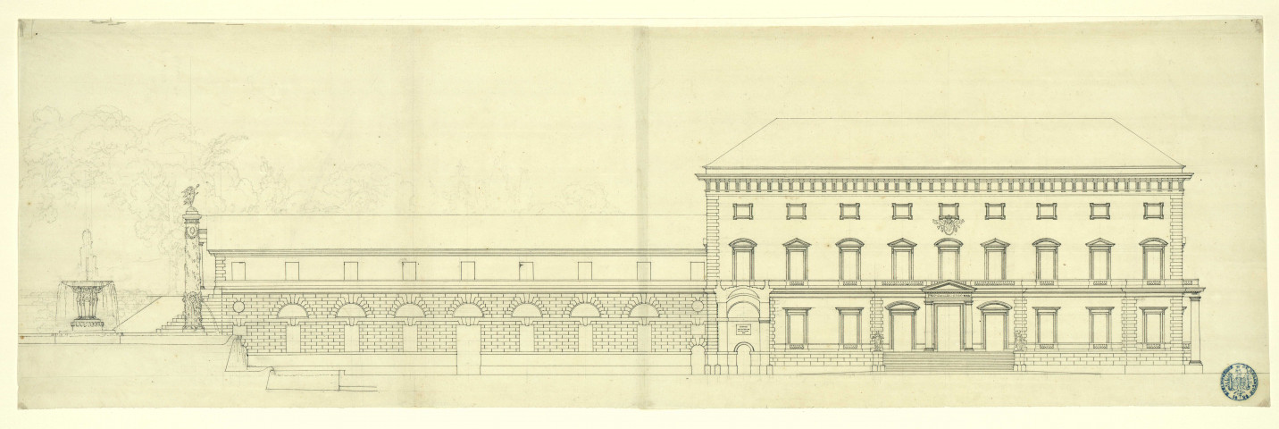 Palais du prince-évêque de Bâle à Porrentruy. Elévation / Pierre-Adrien Pâris , [S.l.] : [P.-A. Pâris], [1700-1800]