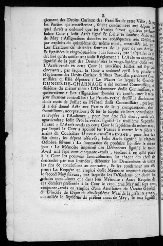 Arrest de la cour de Parlement de Besançon qui règle des droits des curés des paroisses de la même ville : Extrait des registres du Parlement : [1753]