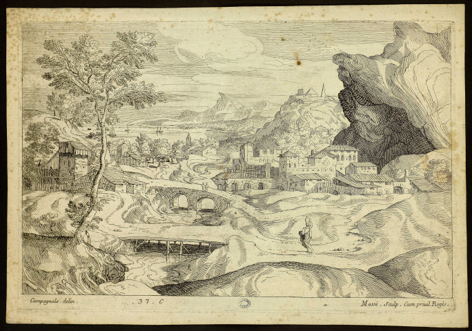 [Paysage avec deux ponts] [image fixe] / Campagnole. delin. J Massé Sculp. Cum privil Regis , 1707/1767