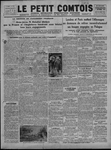 03/09/1939 - Le petit comtois [Texte imprimé] : journal républicain démocratique quotidien