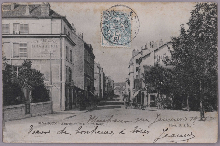Besançon. - Entrée de la Rue de Belfort [image fixe] : Photo. D. & M., 1897/1903