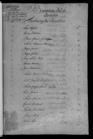 Registre de Capitation pour l'année 1738