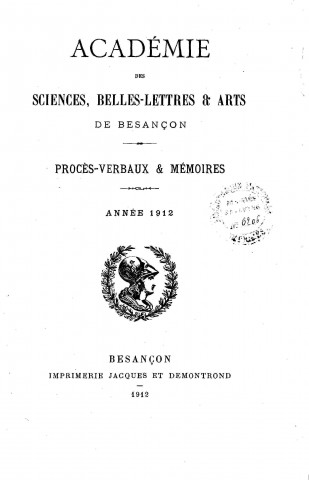 01/01/1912 - Procès verbaux et mémoires [Texte imprimé] /