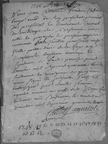 Paroisse de La Vèze : baptêmes (naissances), mariages, sépultures (décès) (1er janvier 1748 - 22 novembre 1762)