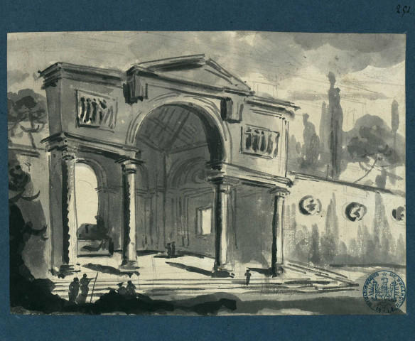 Péristyle à serlienne inspiré des jardins de la Villa Médicis à Rome , [Rome], [1750-1800]