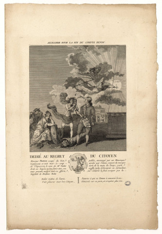 Allégorie de Necker [image fixe] : allégorie pour la fin du compte rendu, dedié au regret du citoyen , 1750/1799