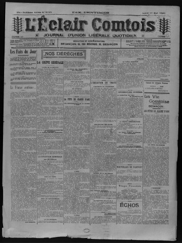 17/05/1920 - L'Eclair comtois [Texte imprimé]