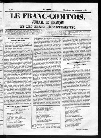 24/11/1840 - Le Franc-comtois - Journal de Besançon et des trois départements
