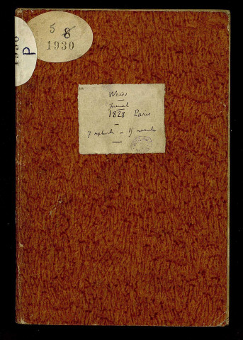 Ms 1930 - Charles Weiss. Carnets de voyage (tome V) : journal 1828, 7 septembre - 15 novembre. Paris.