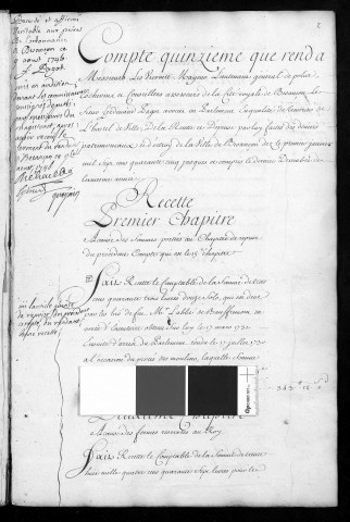 Comptes de la Ville de Besançon, recettes et dépenses, Compte de Ferdinand Pagot (1745)