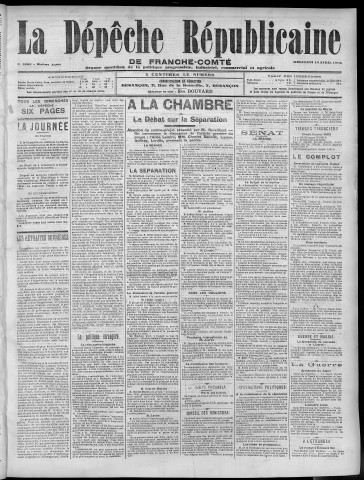 12/04/1905 - La Dépêche républicaine de Franche-Comté [Texte imprimé]