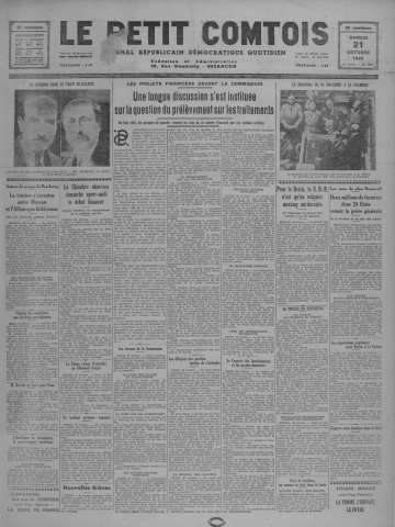 21/10/1933 - Le petit comtois [Texte imprimé] : journal républicain démocratique quotidien