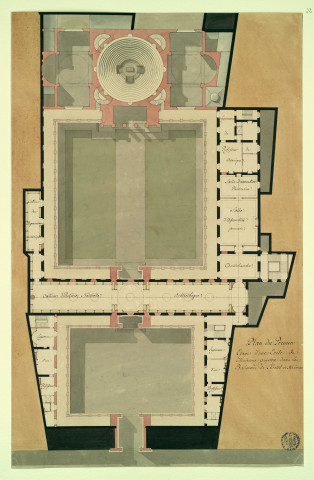 Plan du 1er étage d'une école de médecine projetée dans les bâtiments de l'hôtel de Mesmes / Pierre-Adrien Pâris , [S.l.] : [P.-A. Pâris], [1700-1800]