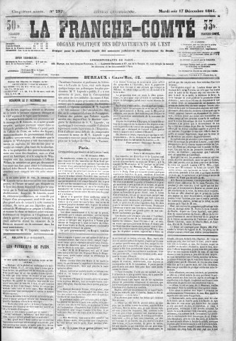 17/12/1861 - La Franche-Comté : organe politique des départements de l'Est