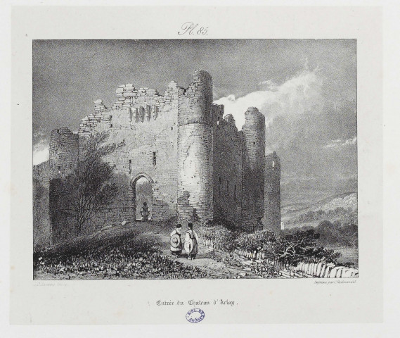 Entrée du Château d'Arlay [estampe] / J. D. Harding lithog.  ; imprimé par C. Hullmandel , [S.l.] : imprimé par C. Hullmandel, [1798-1850]