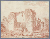 Femme tirant de l'eau à un puits devant un garçon , [France : Paris], [circa 1776]