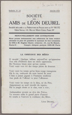 01/1934 - Bulletin / Société des amis de Léon Deubel