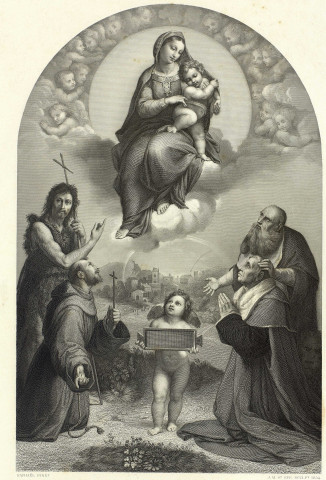 La Vierge au donataire [estampe] / J. M. St. Eve sculpt.  ; Raphaël pinxt. , London ; Paris ; New York : E. Gambart : Furne & Perrotin èditeurs : Goupil, 1854