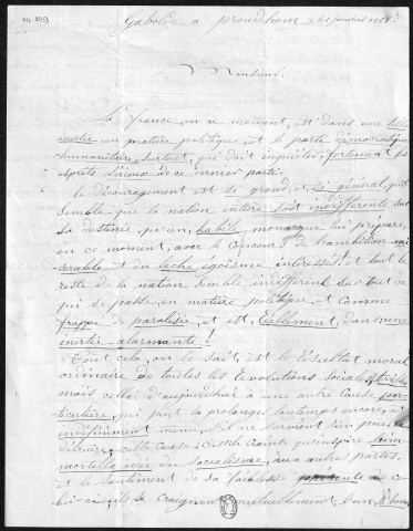 Ms 2953 (tome XII) - Lettres adressées à P.-J. Proudhon : Gabolde à Gaultier